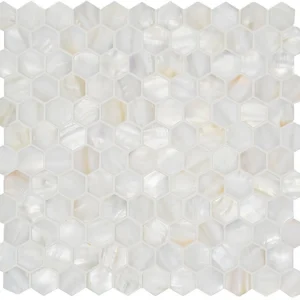 Mozaïek Pearl Shell white hexagon schelp 23mm op matje 300x300x2mm
